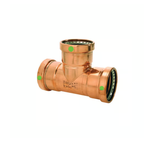 View Larger ProPress® ProPress® ProPress® 20713 Pipe Tee, 4 x 4 x 2 in Nominal, Press End Style, Copper, Import